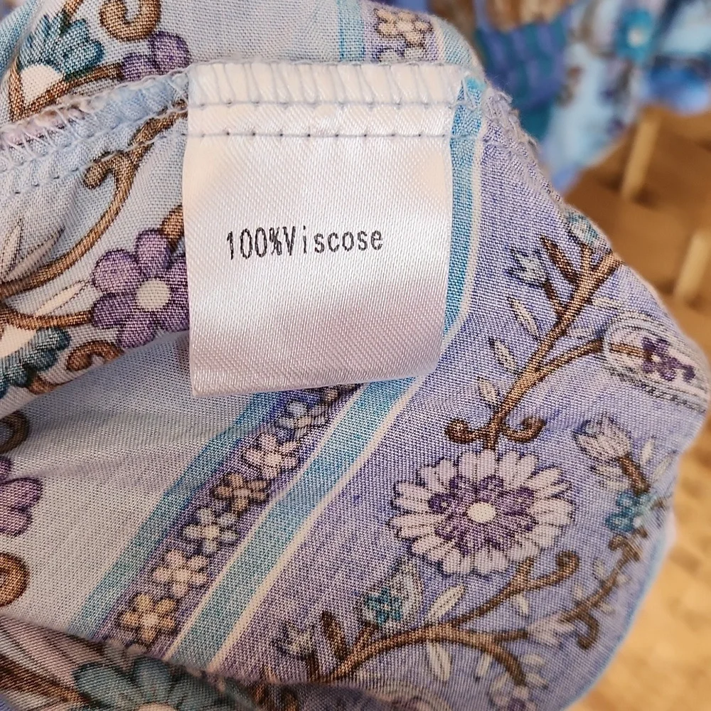 Temofon, Bohemian Teal, Blue, Brown, Floral Fall, Spring Longsleeve Dress Sz XL - Picture 10 of 10